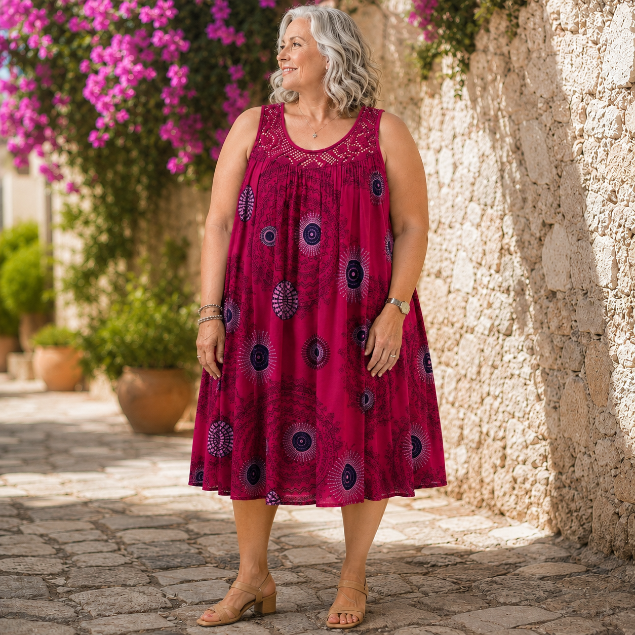 Lily™ | Tummy-Flattering Midi Dress with Abstract Print