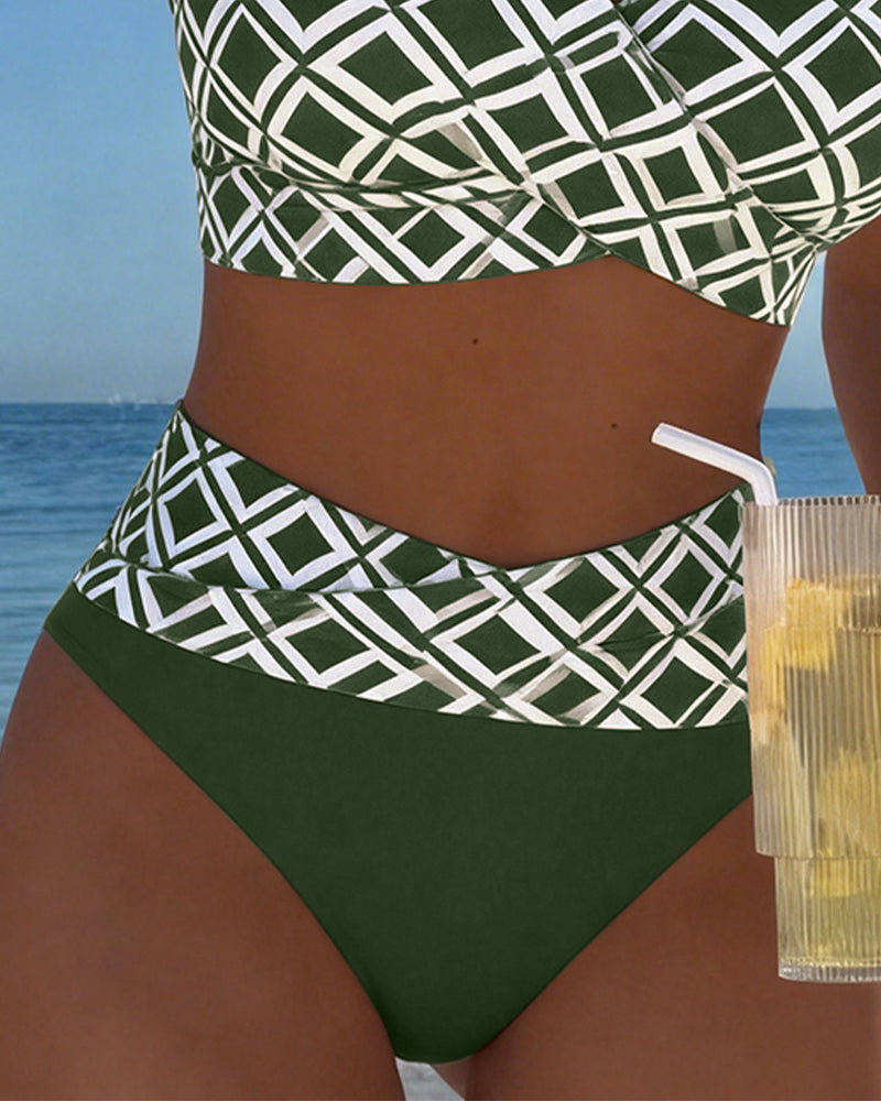 Two-Piece Bathing Suit with Bra Style Diamond Pattern