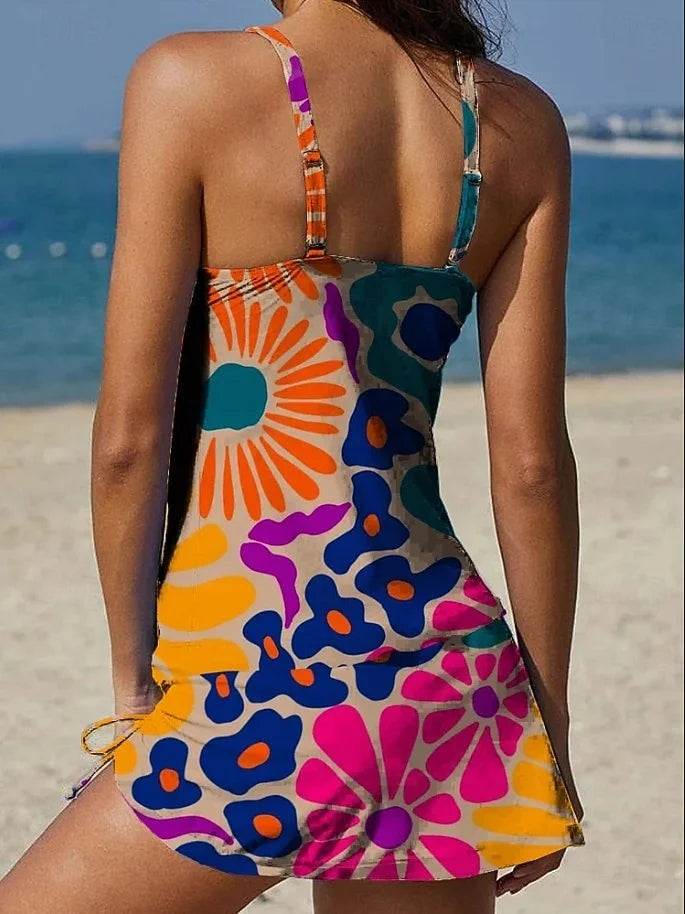 Fiesta – Graphic Floral Tankini with Shorts, Flat Tummy Effect