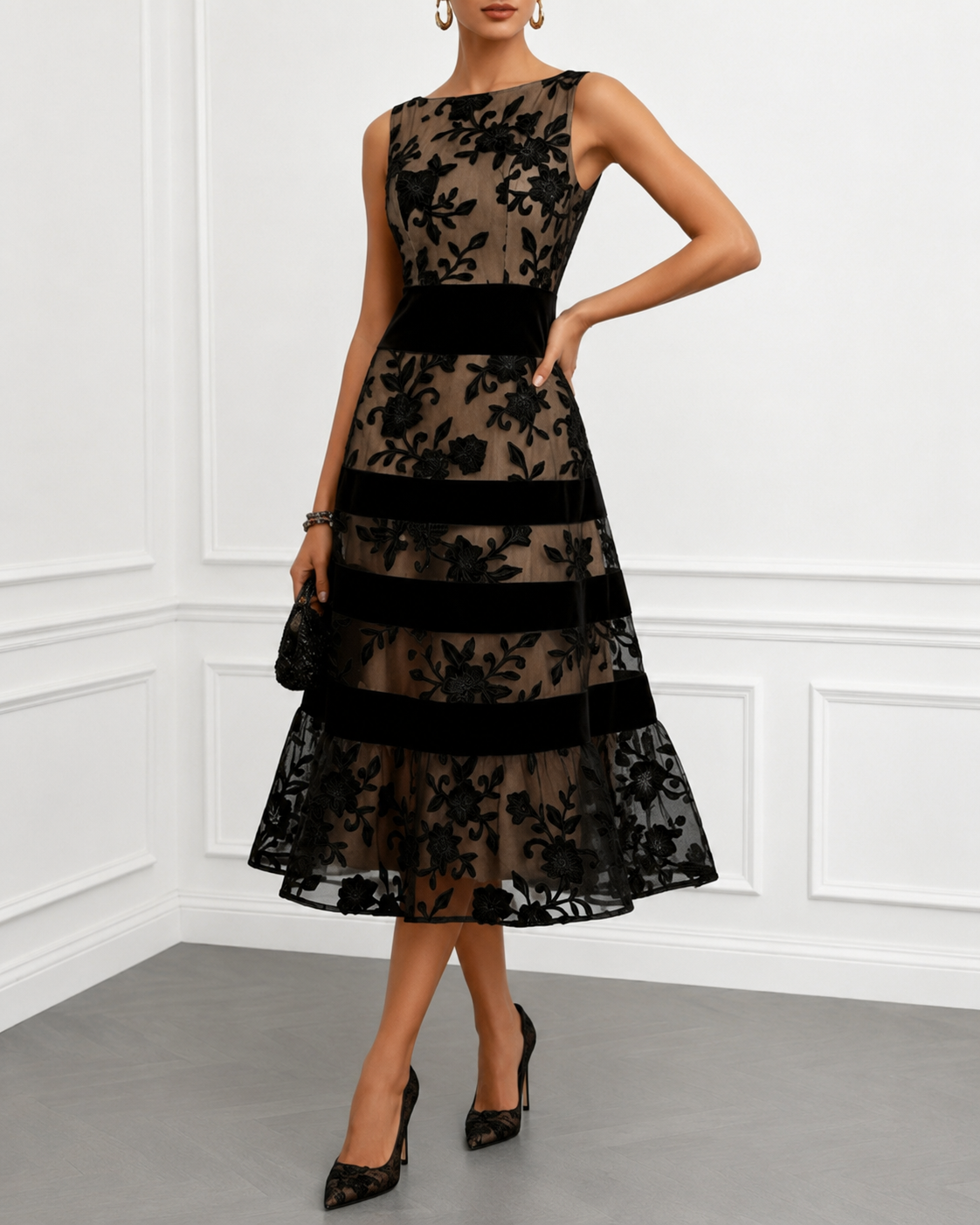 Carla™ | Elegante Buikcamouflerende Kanten Midi Jurk