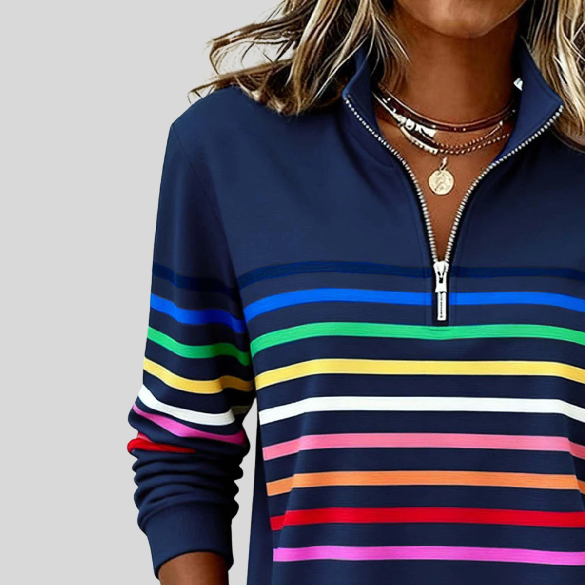 Susan™ | Colorful Striped Sweater with Quarter Zip 8
