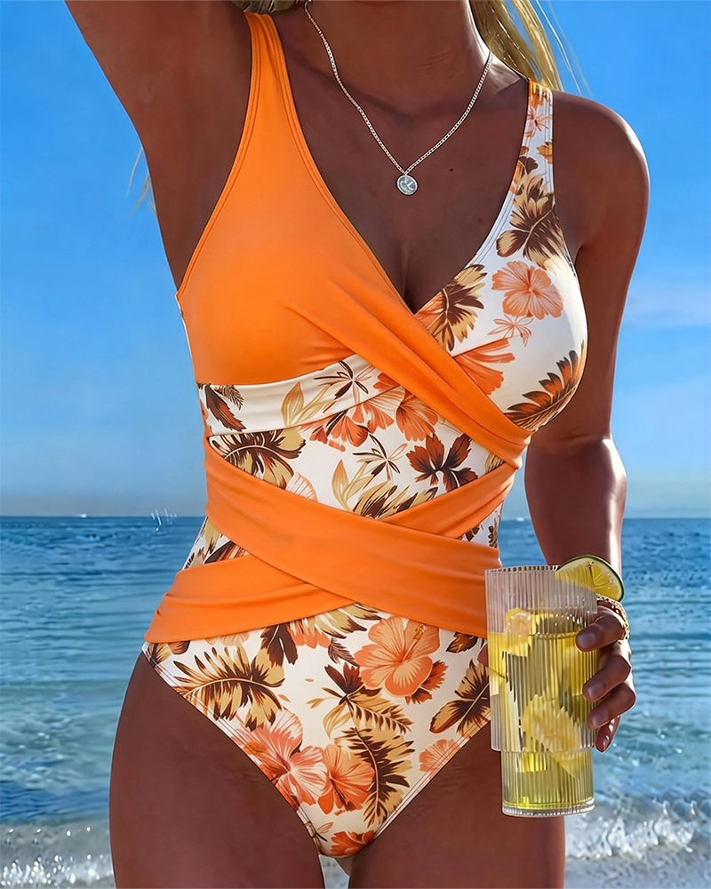 One-Piece Floral Contrast