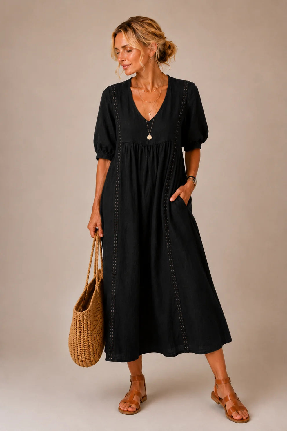 Brooklyn™ | Tummy-Flattering Midi Dress with V-Neck