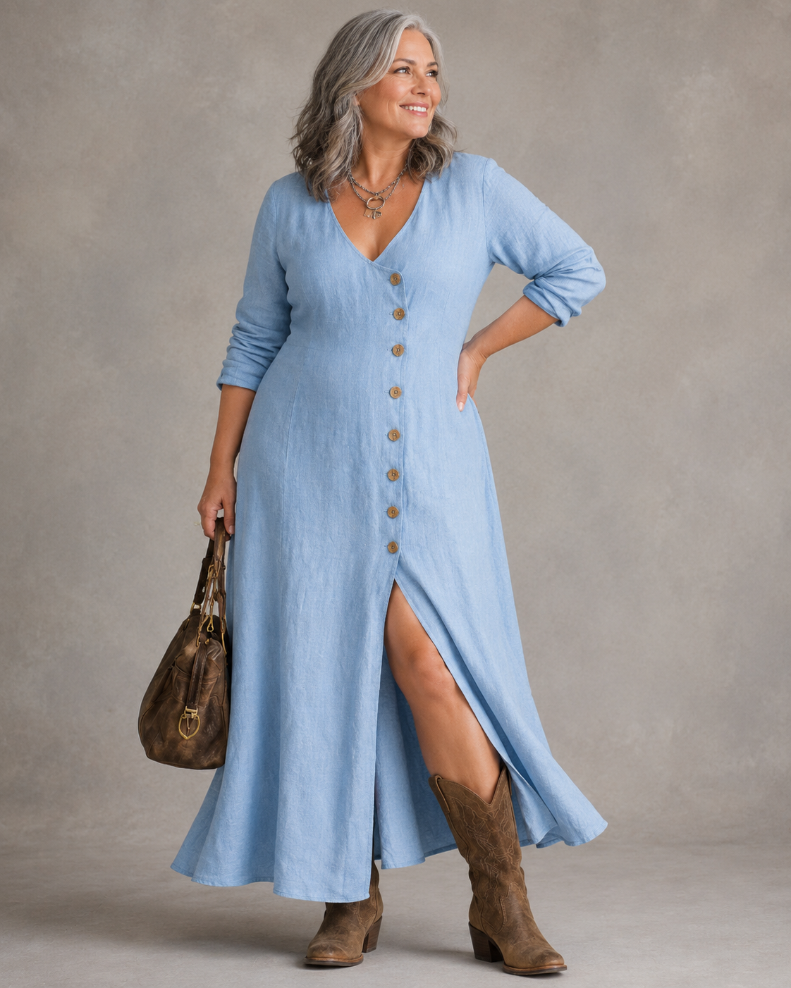 Laura™ | Belly-Covering Button-Down Maxi Dress