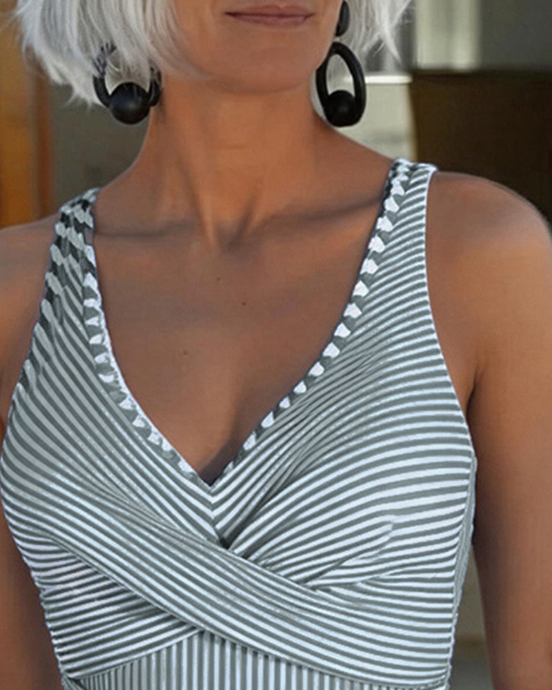 Striped V-Neck One-Piece