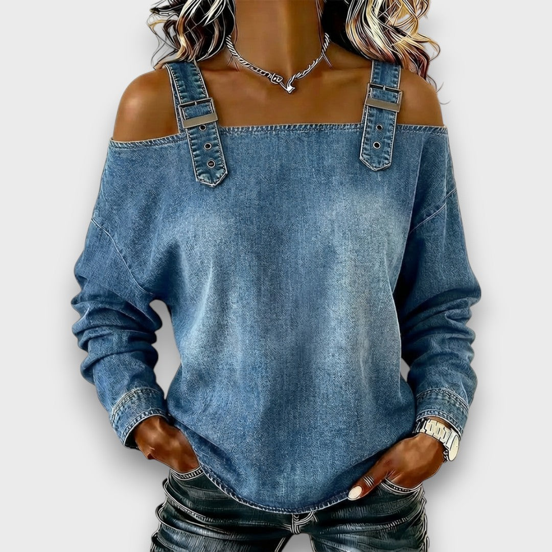 Velmira | Casual Buckle Strap Denim Top