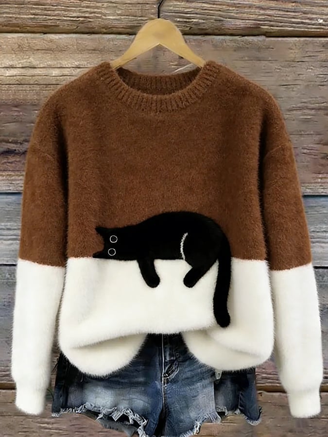 Audrey™ | Soft Oversized Sweater with Cat Print