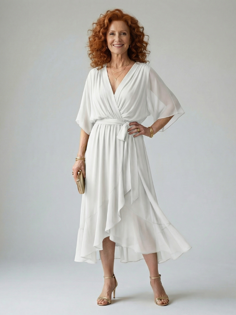 Kayla™ | Tummy-Flattering Draped Midi Dress