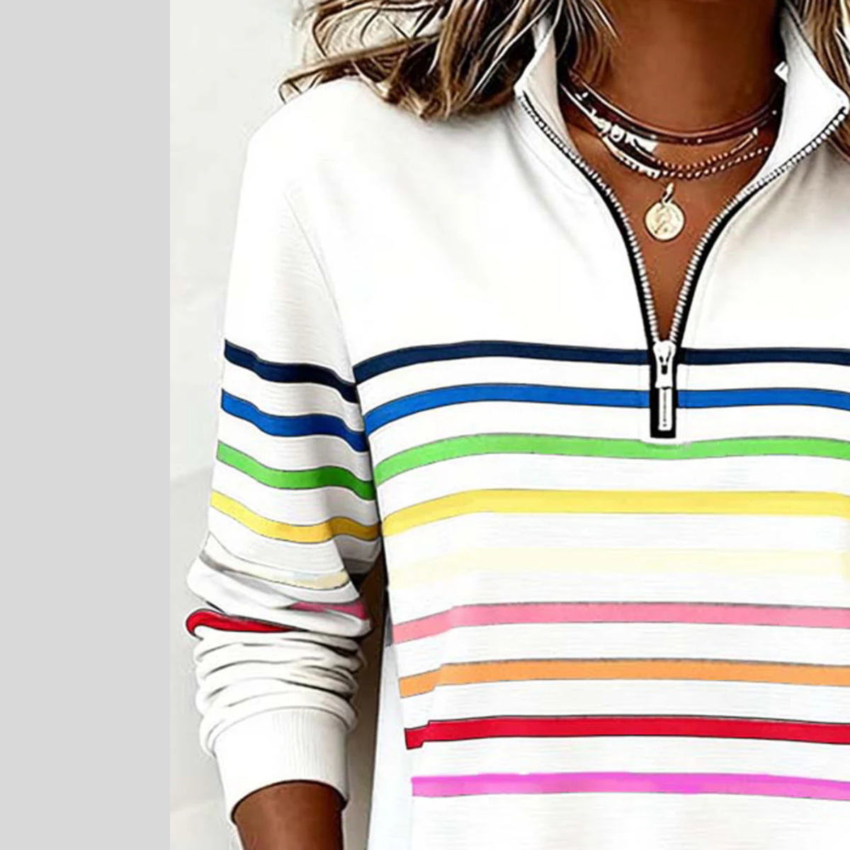 Susan™ | Colorful Striped Sweater with Quarter Zip 9