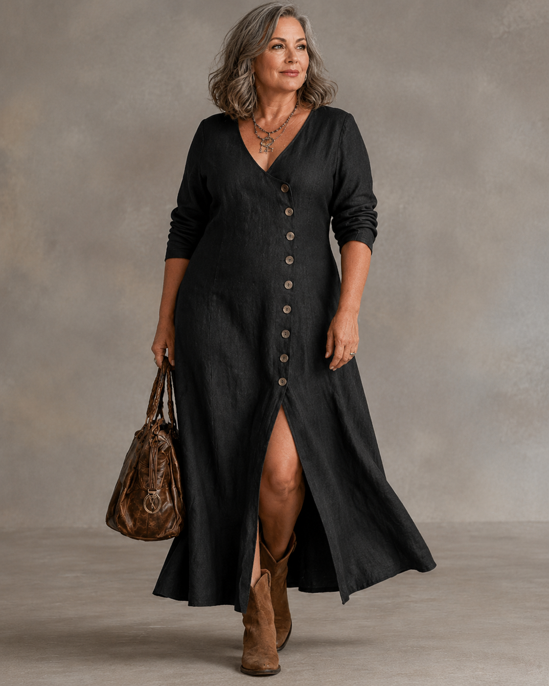 Laura™ | Belly-Covering Button-Down Maxi Dress