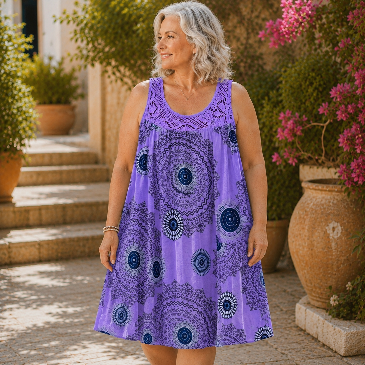 Lily™ | Tummy-Flattering Midi Dress with Abstract Print