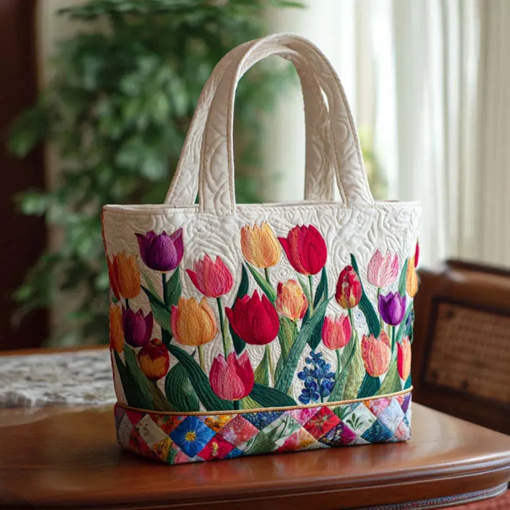 Padded Tote Bag with Tulips