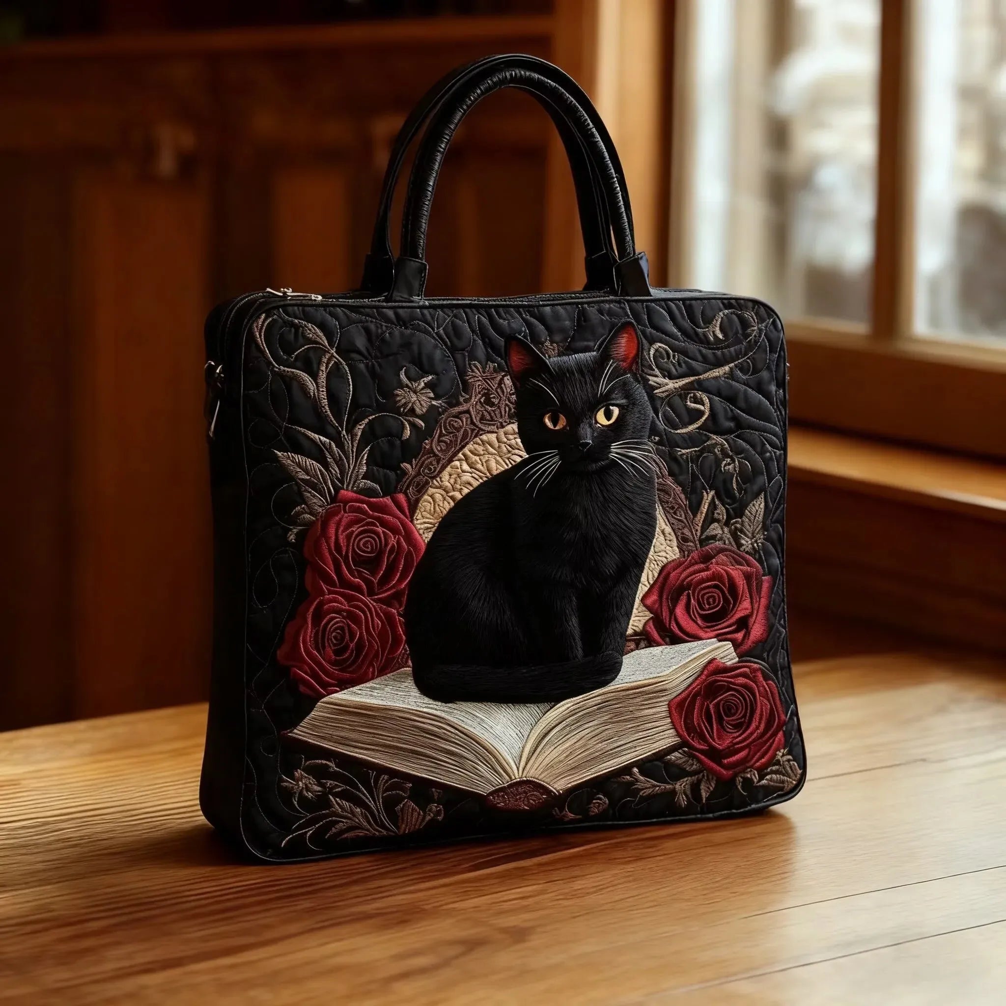Handcrafted Quilted Bag with Dark Handles
