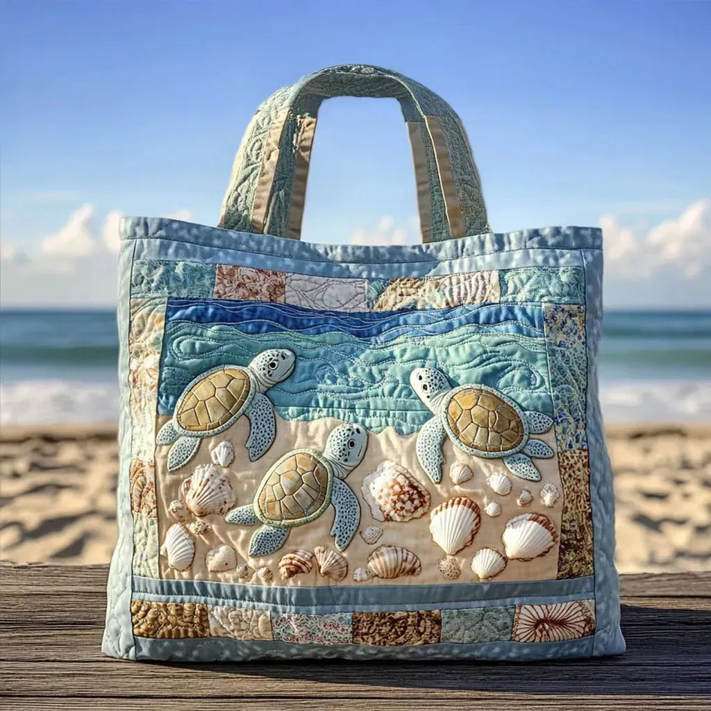 Handcrafted Padded Tote Bag with Turtle