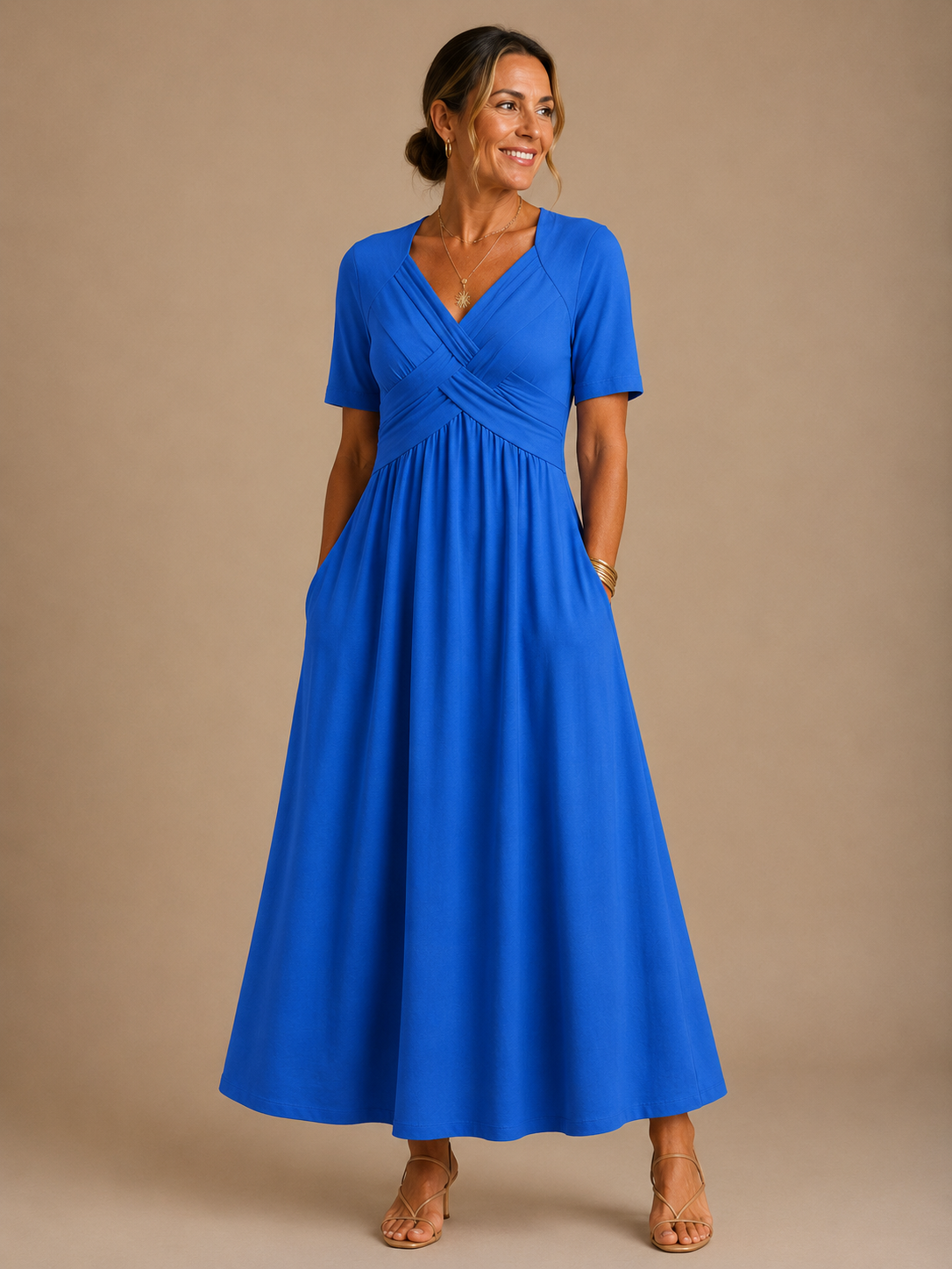 Analeia | Elegant V-Neck Midi Dress