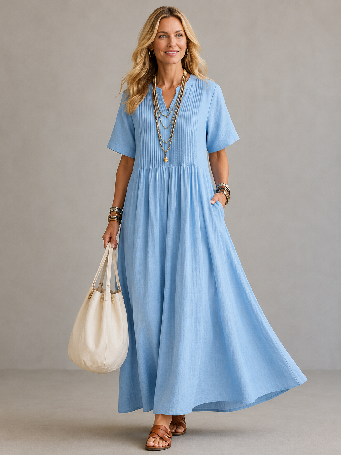 Amoura | Elegant Pleated Maxi Dress