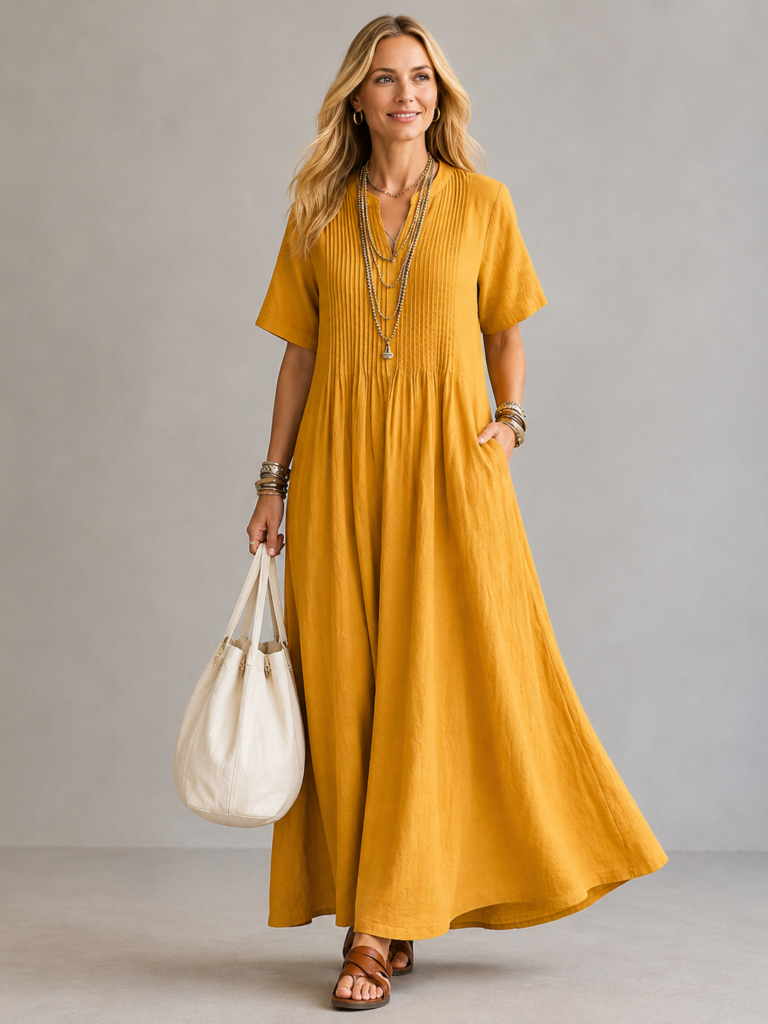 Amoura | Elegant Pleated Maxi Dress