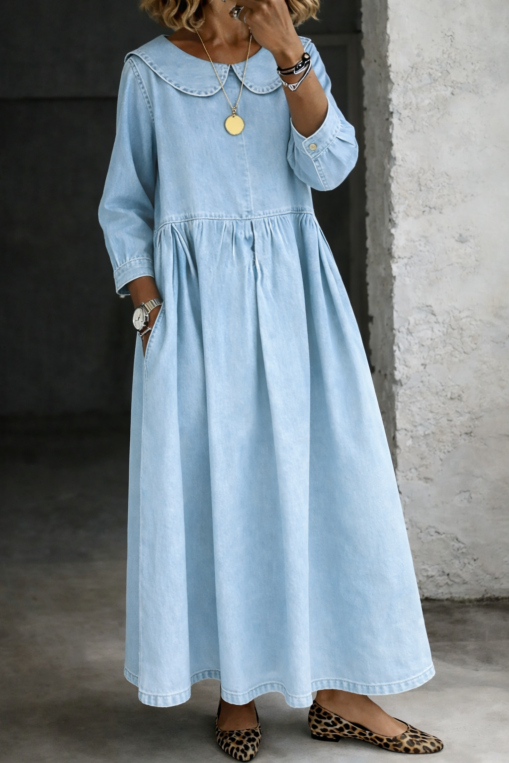 Clara™ | Denim Dress with Peter Pan Collar