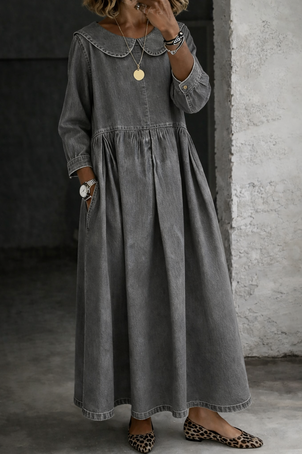 Clara™ | Denim Dress with Peter Pan Collar