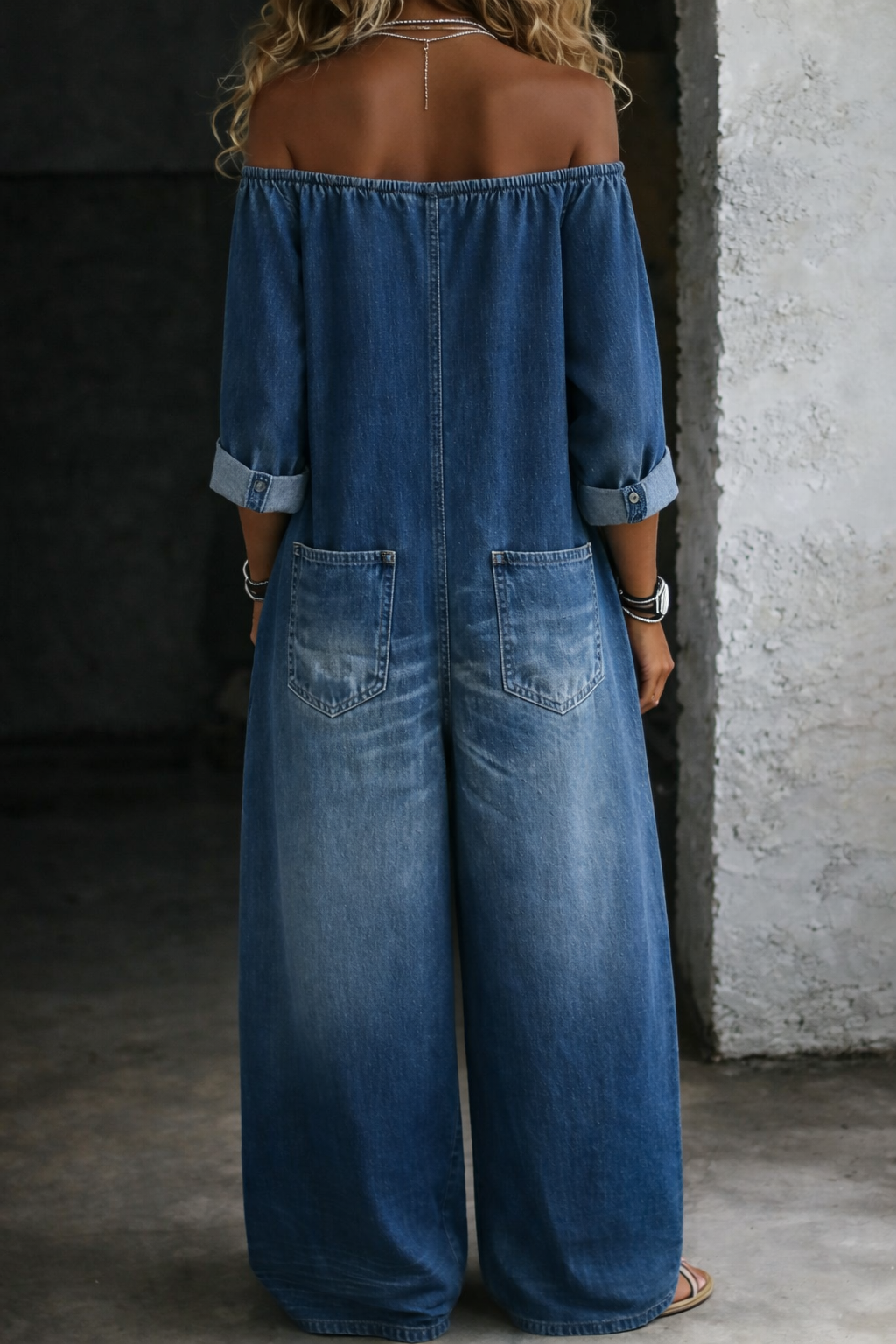 Elena™ | Denim Jumpsuit with Off-the-Shoulder Design