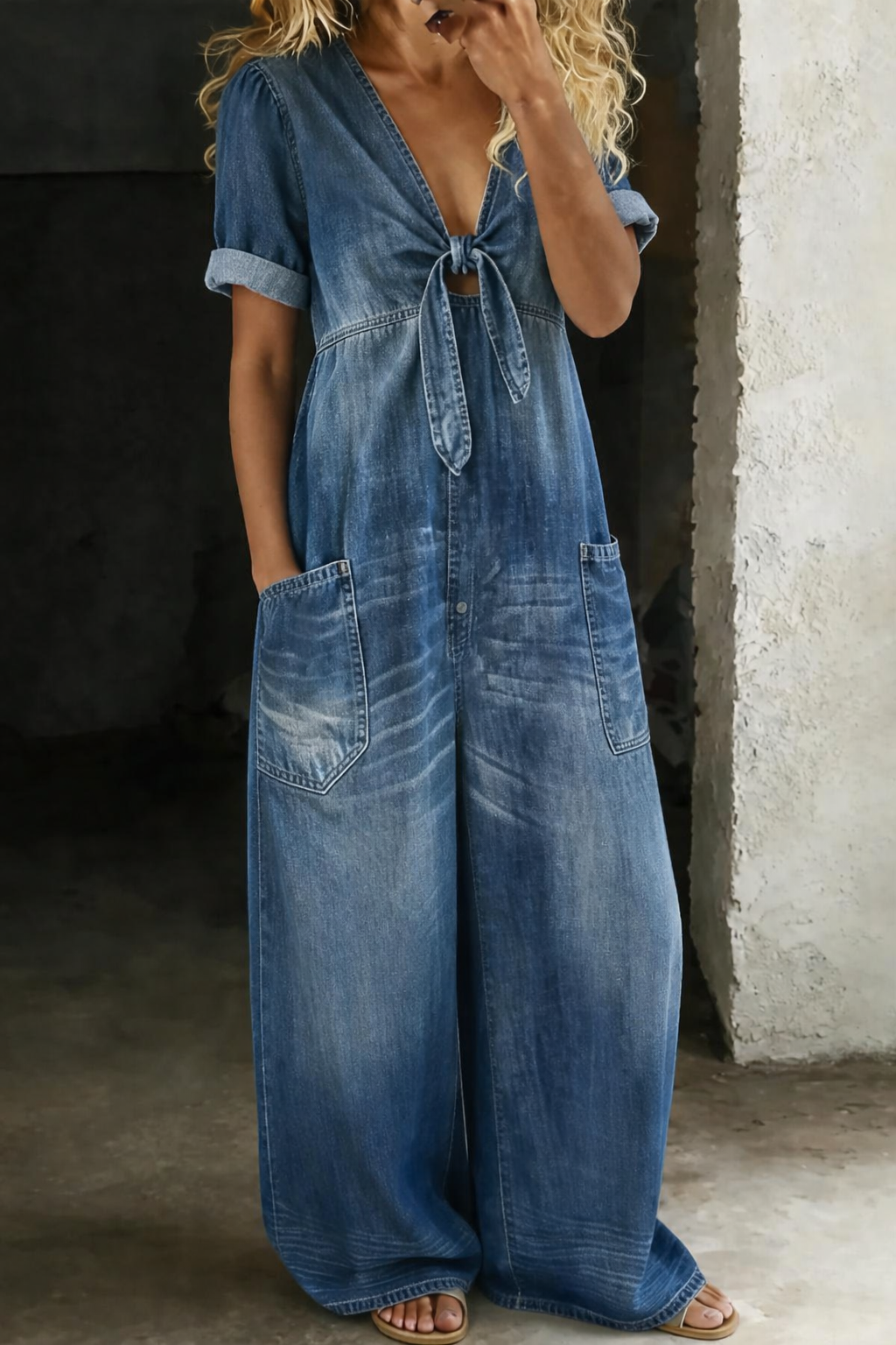 Maya | Relaxed Tie-Front Denim Jumpsuit