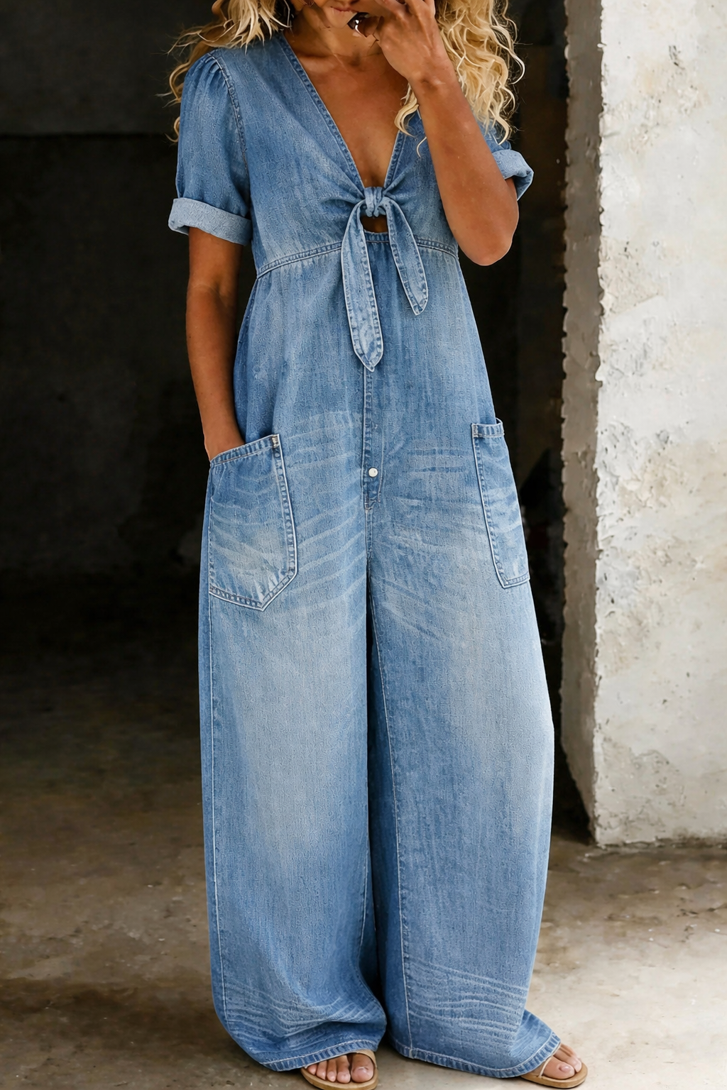 Maya™ | Denim Jumpsuit with V-Neck