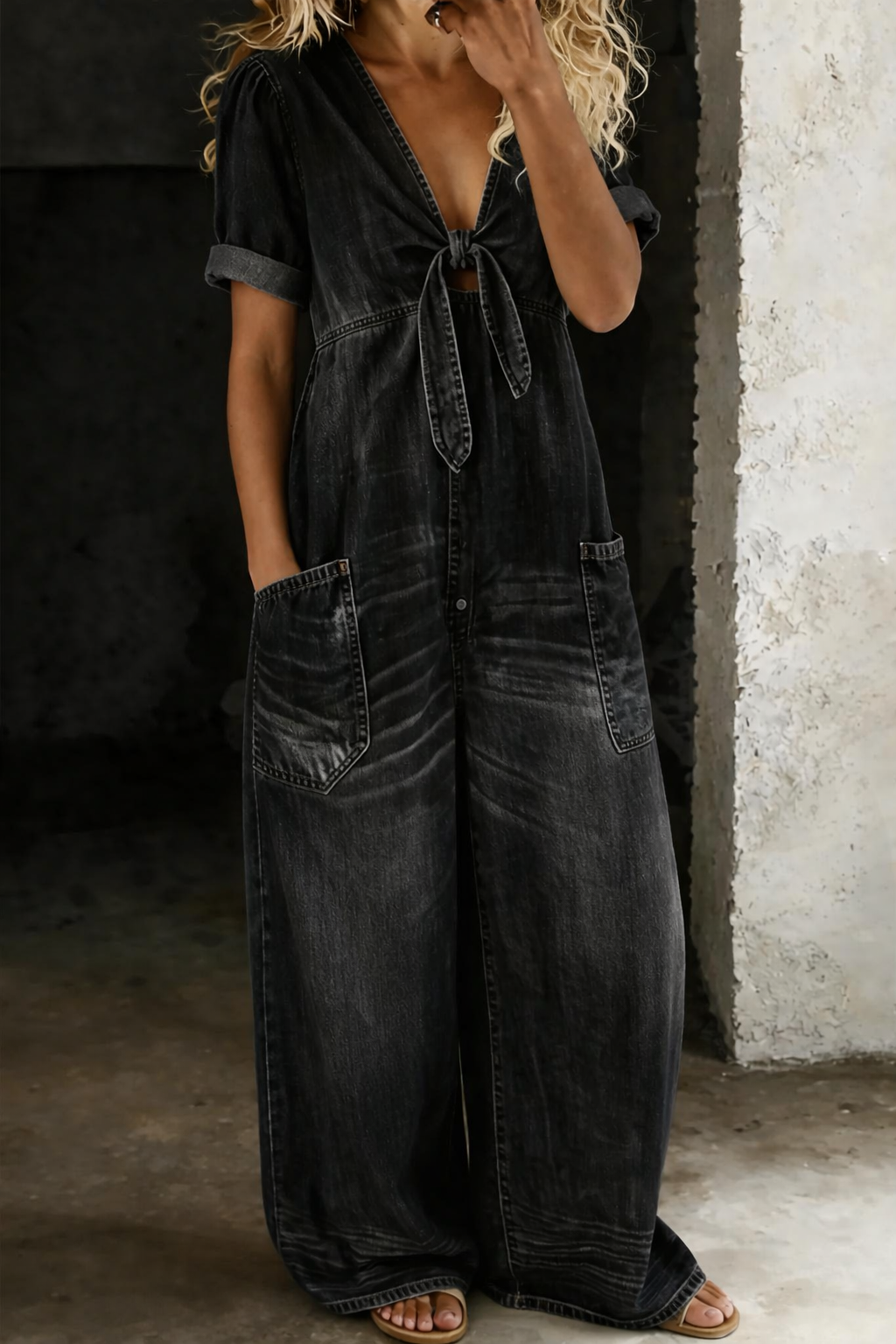 Maya™ | Denim Jumpsuit with V-Neck