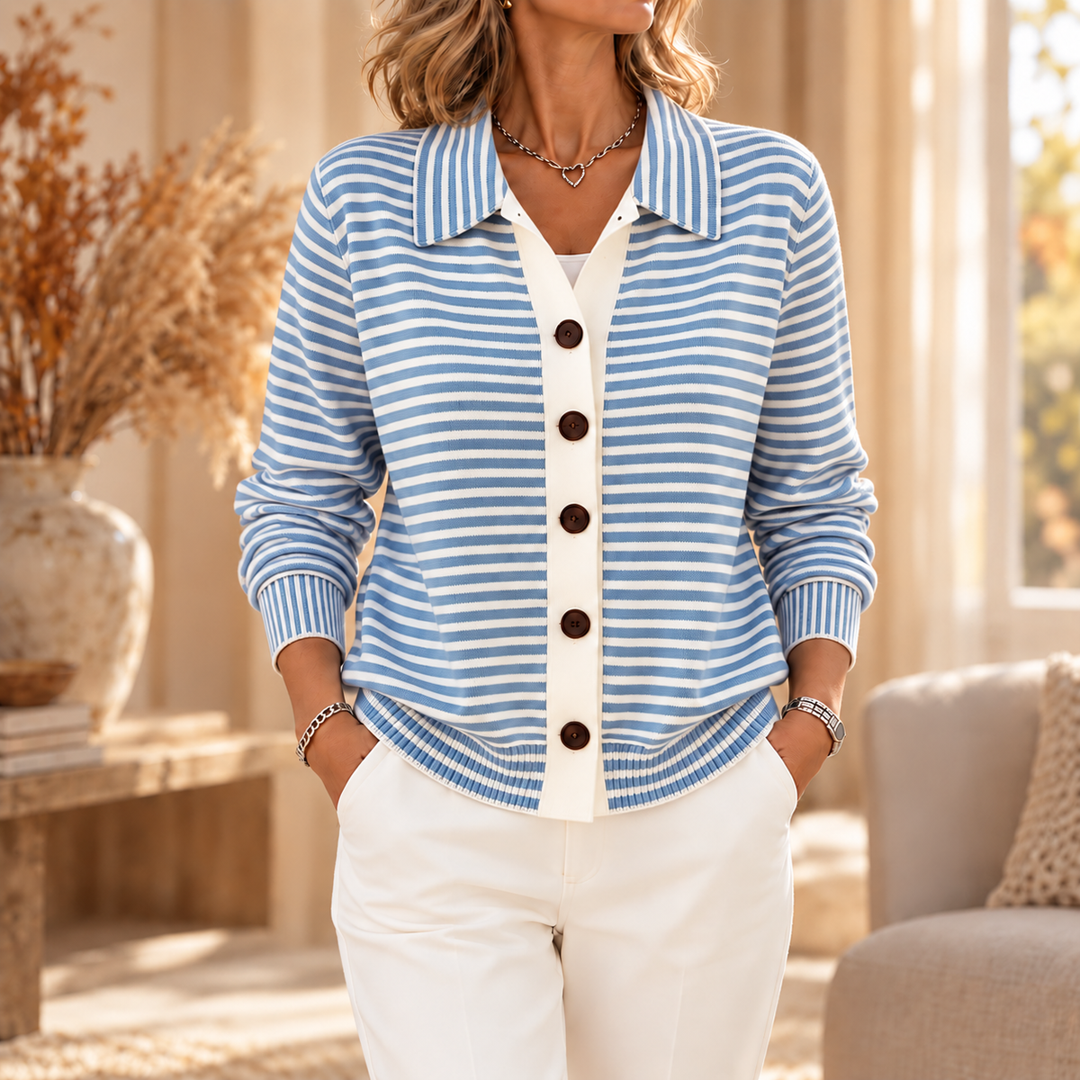 Cheryl™ | Striped Cardigan with Collar and Buttons 5