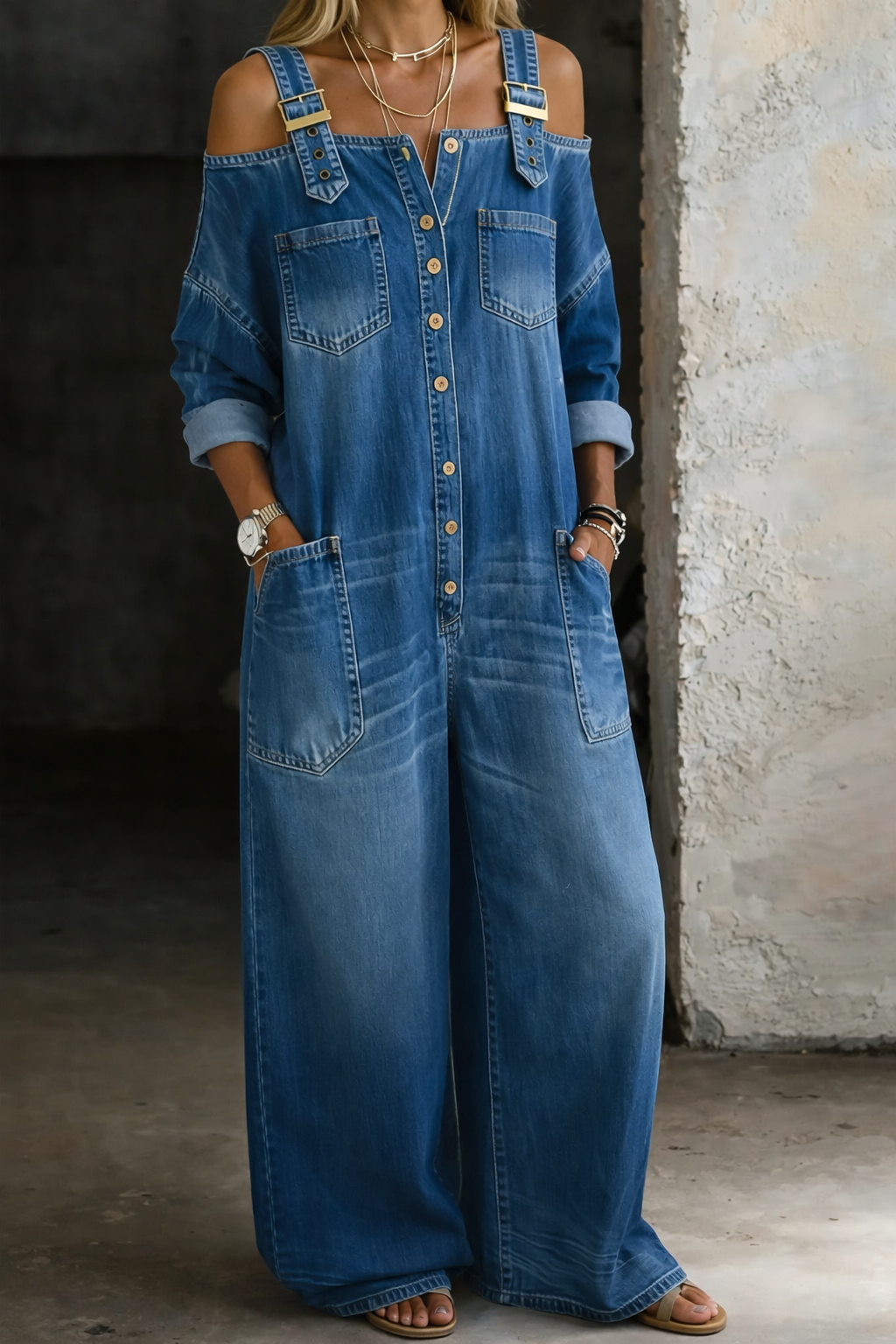 Sophia™ | Denim Jumpsuit with Off-Shoulder Design