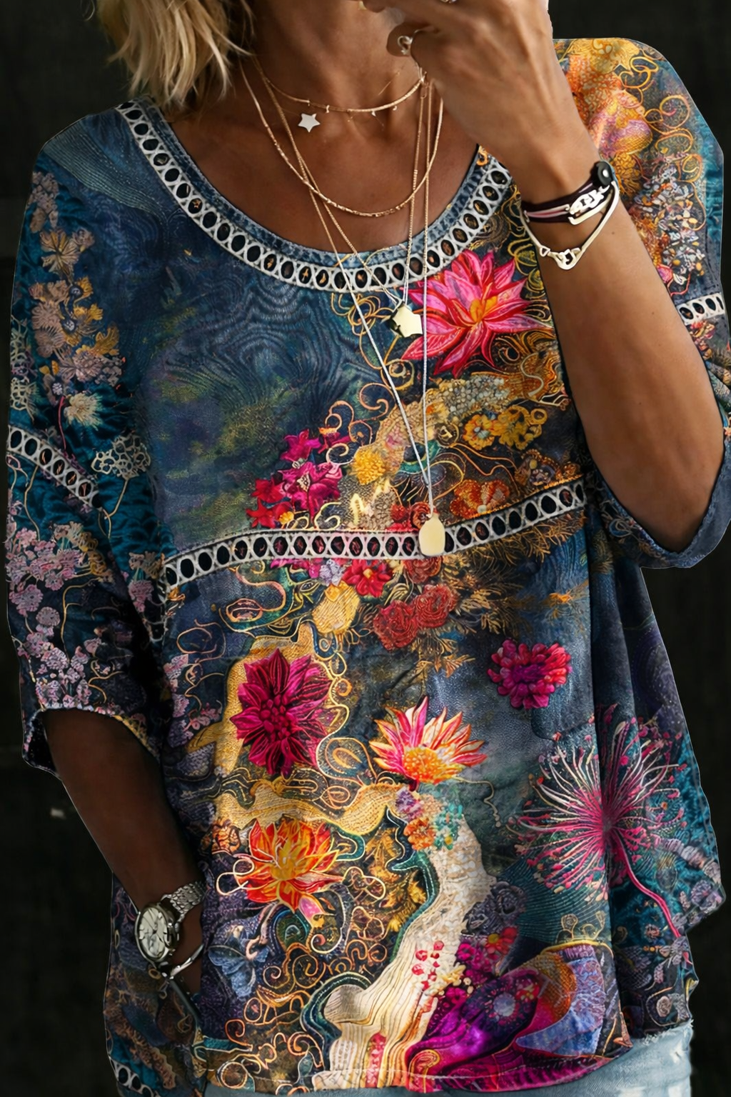 Nicole™ | Vintage Floral Denim Blouse
