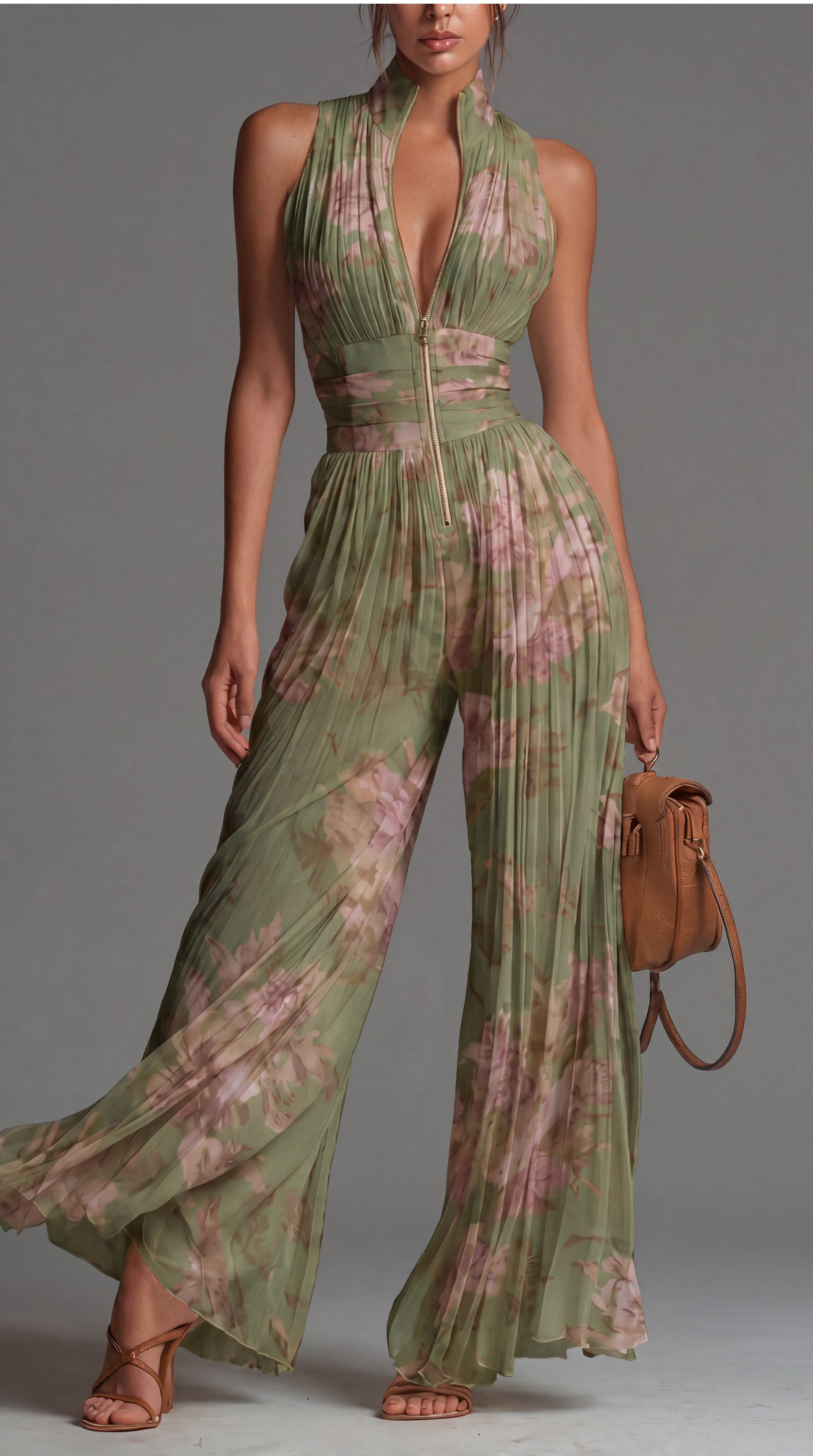 Inés | Pleated Floral Chiffon Jumpsuit