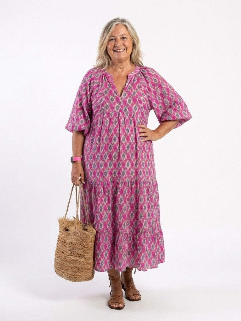 Apolline™ | Tummy-Flattering Patterned Midi Dress