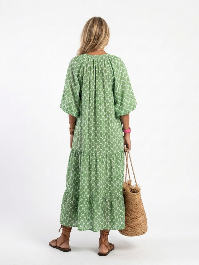 Apolline™ | Tummy-Flattering Patterned Midi Dress