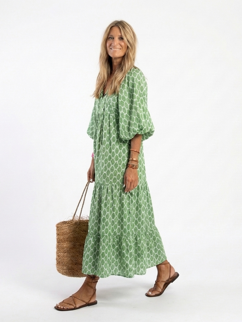 Apolline™ | Tummy-Flattering Patterned Midi Dress