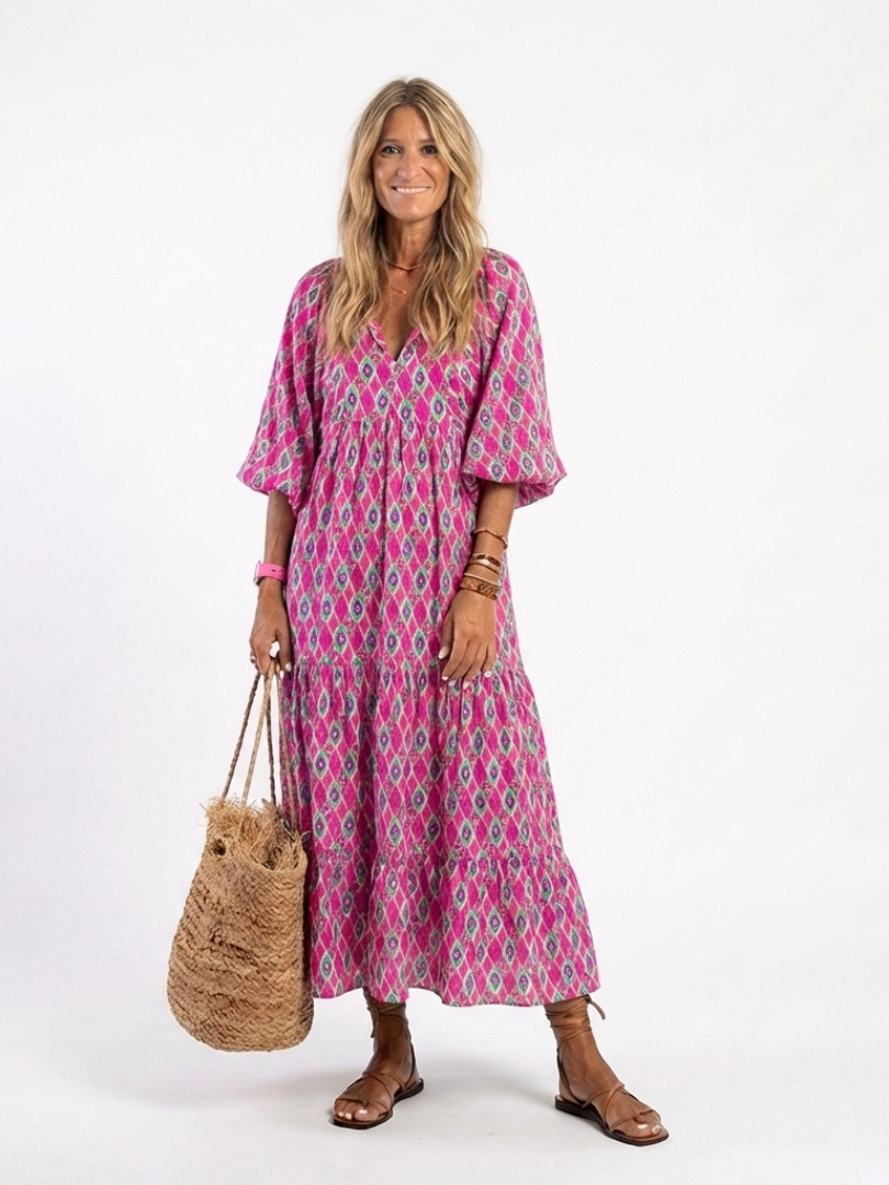 Apolline™ | Tummy-Flattering Patterned Midi Dress