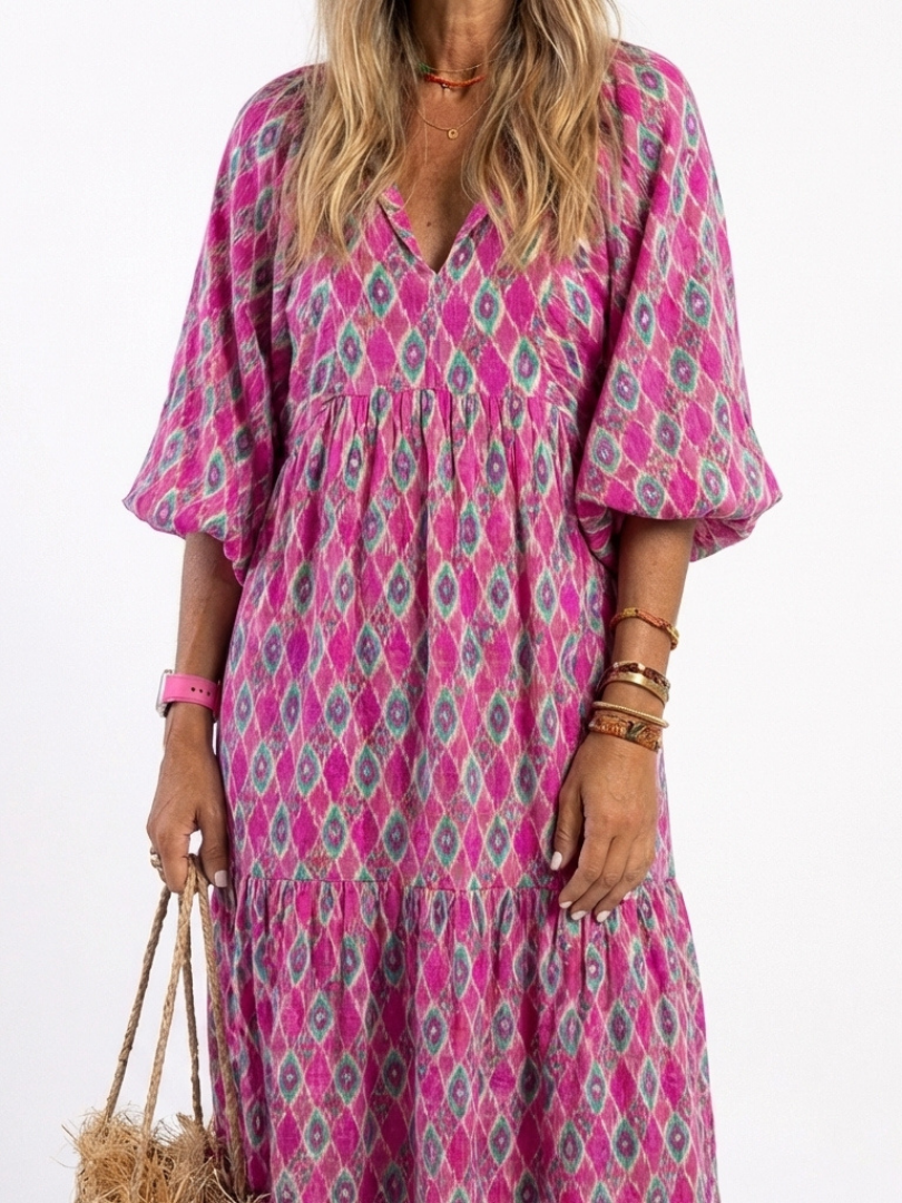 Apolline™ | Tummy-Flattering Patterned Midi Dress