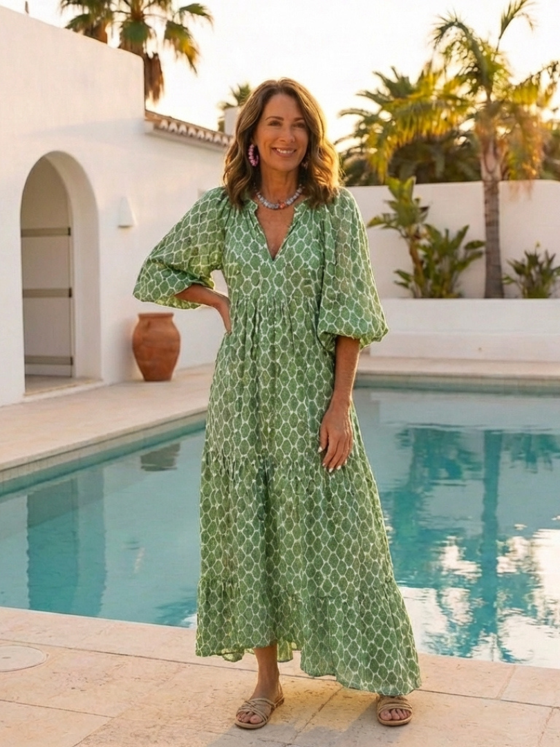 Apolline™ | Tummy-Flattering Patterned Midi Dress