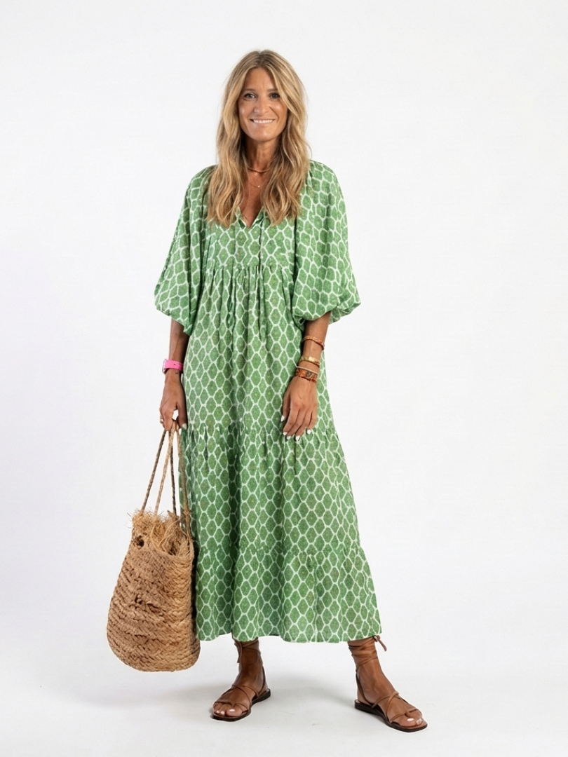 Apolline™ | Tummy-Flattering Patterned Midi Dress