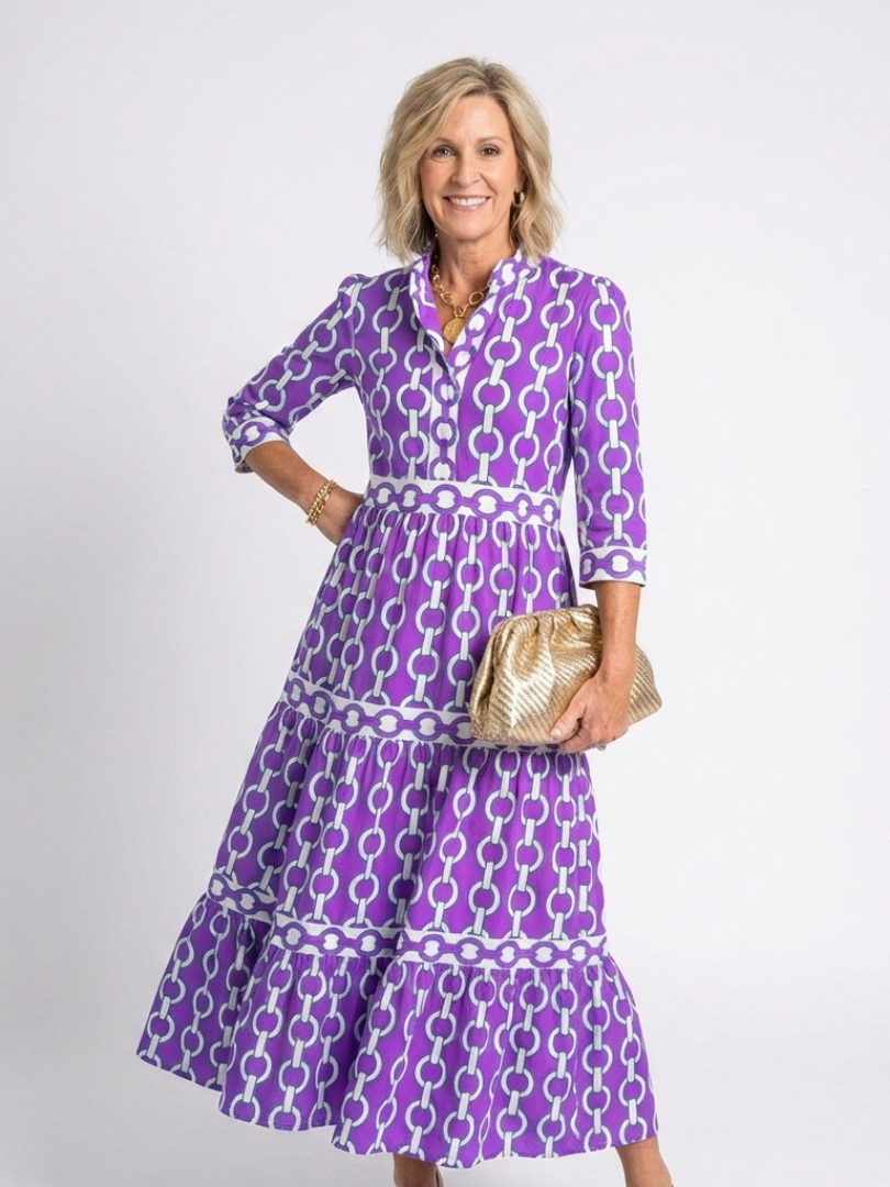 Ysolde™ | Tummy-Flattering Patterned Midi Dress