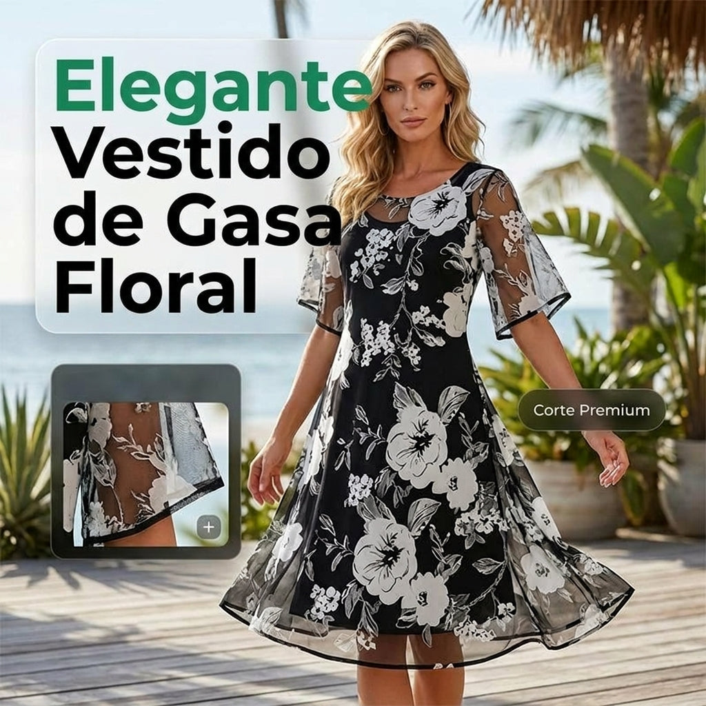 Elisa - Elegant Floral Chiffon Dress