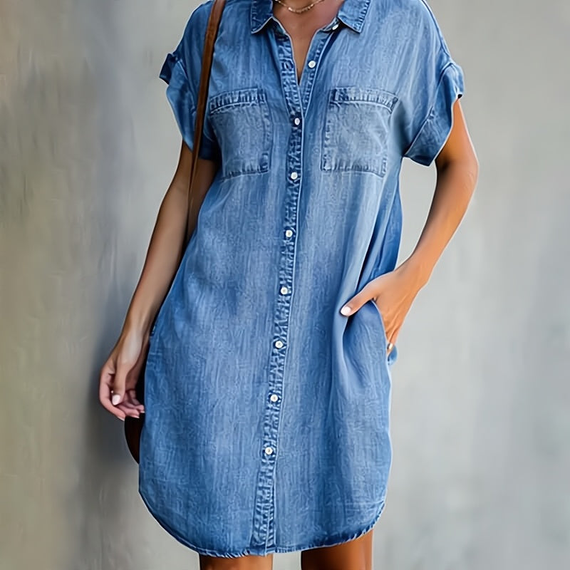 Luna | Casual Button Denim Shirt Dress