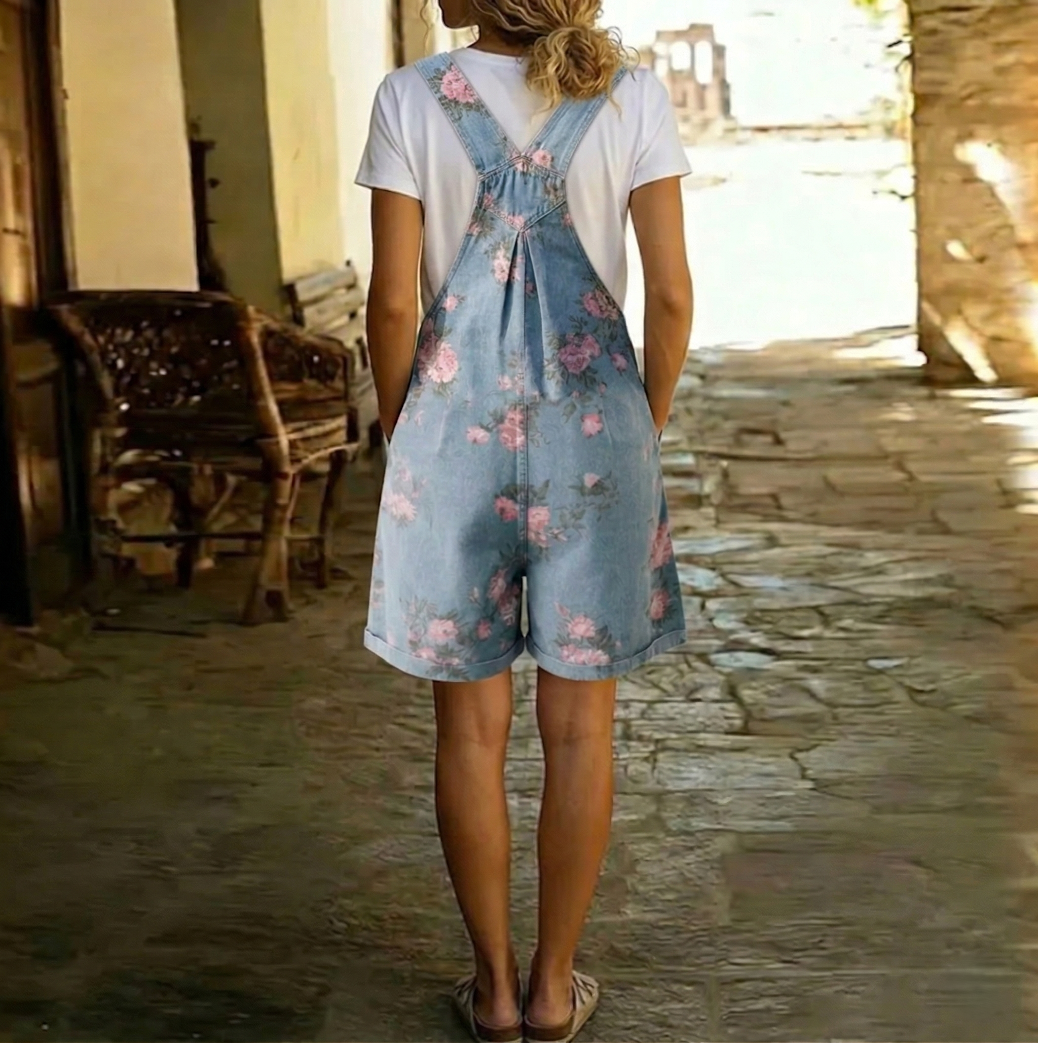 Judy™ | Vintage Washed Floral Denim Jumpsuit