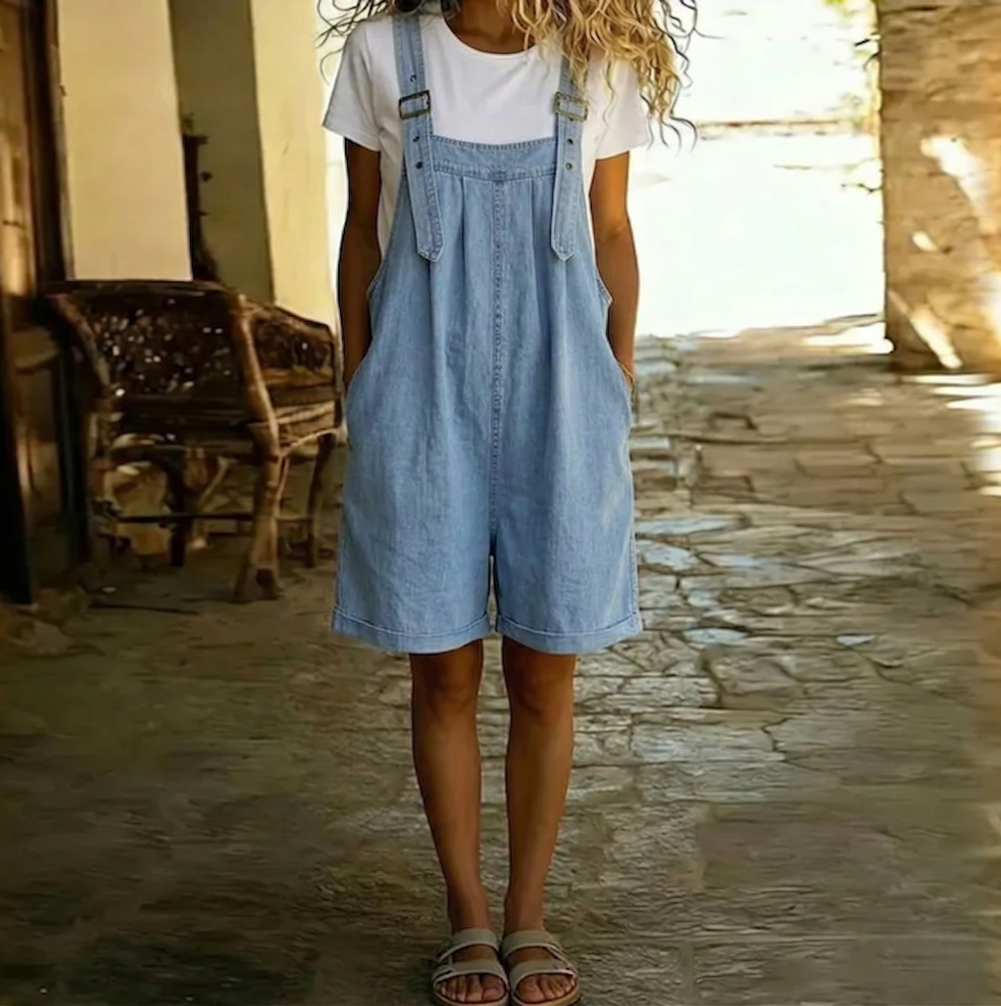Clara™ | Light Blue Denim Short Overalls