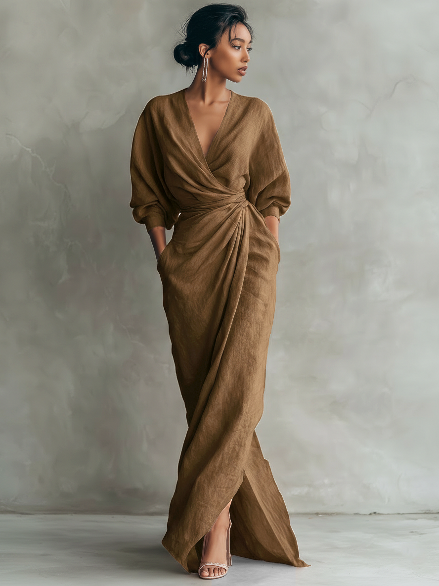 BETTY™ - ELEGANT LINEN V-NECK MAXI DRESS