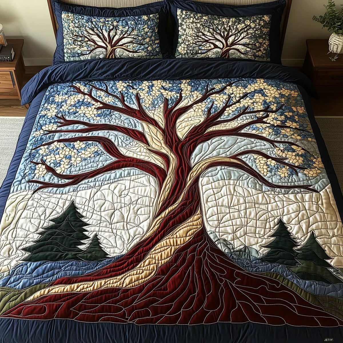 3-Piece Quilted Duvet Cover Set – Harmony of the Forest