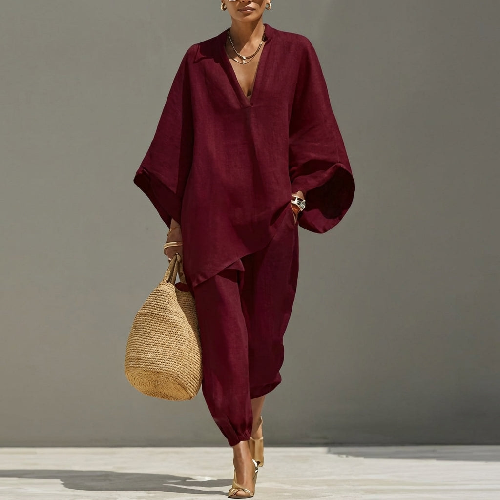 Marina | Women's Casual Two-Piece Set with V-Neck
