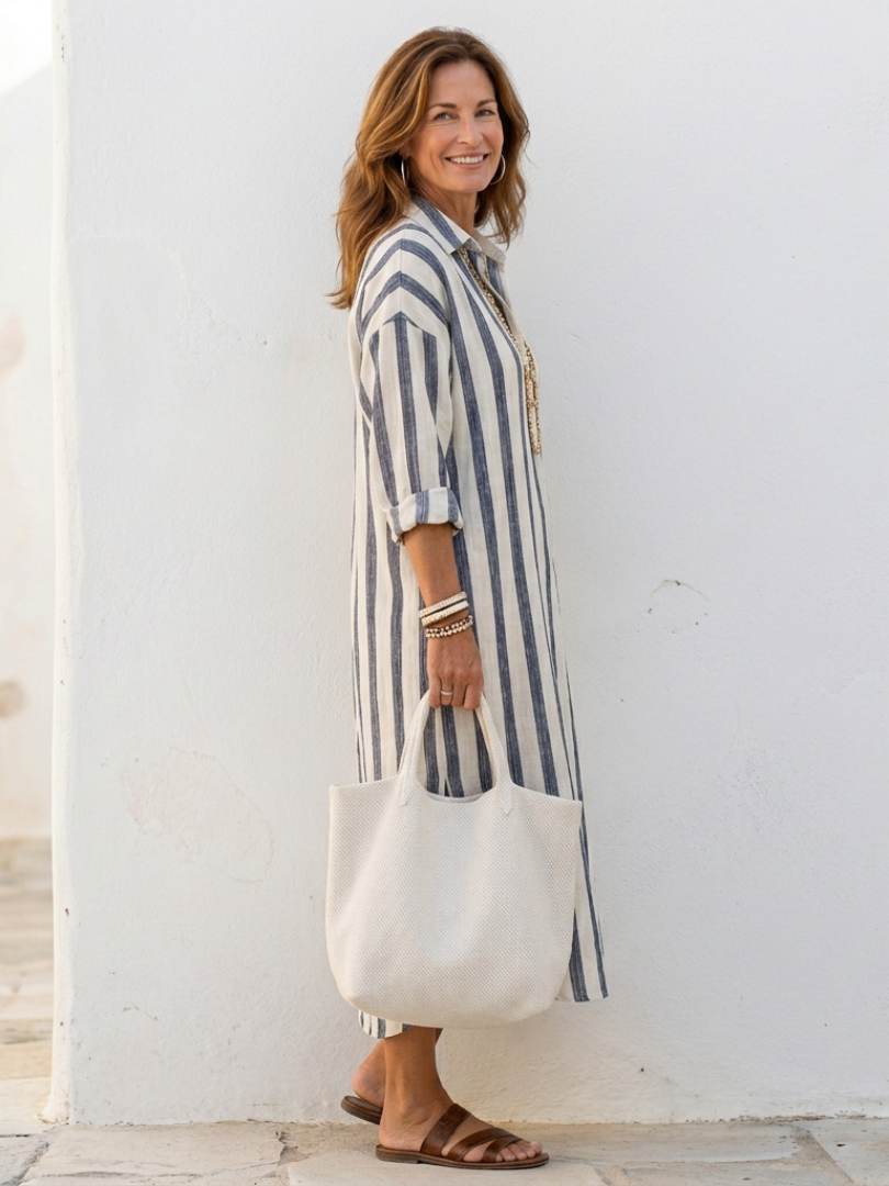 Claire™ | Tummy-Flattering Striped Midi Dress
