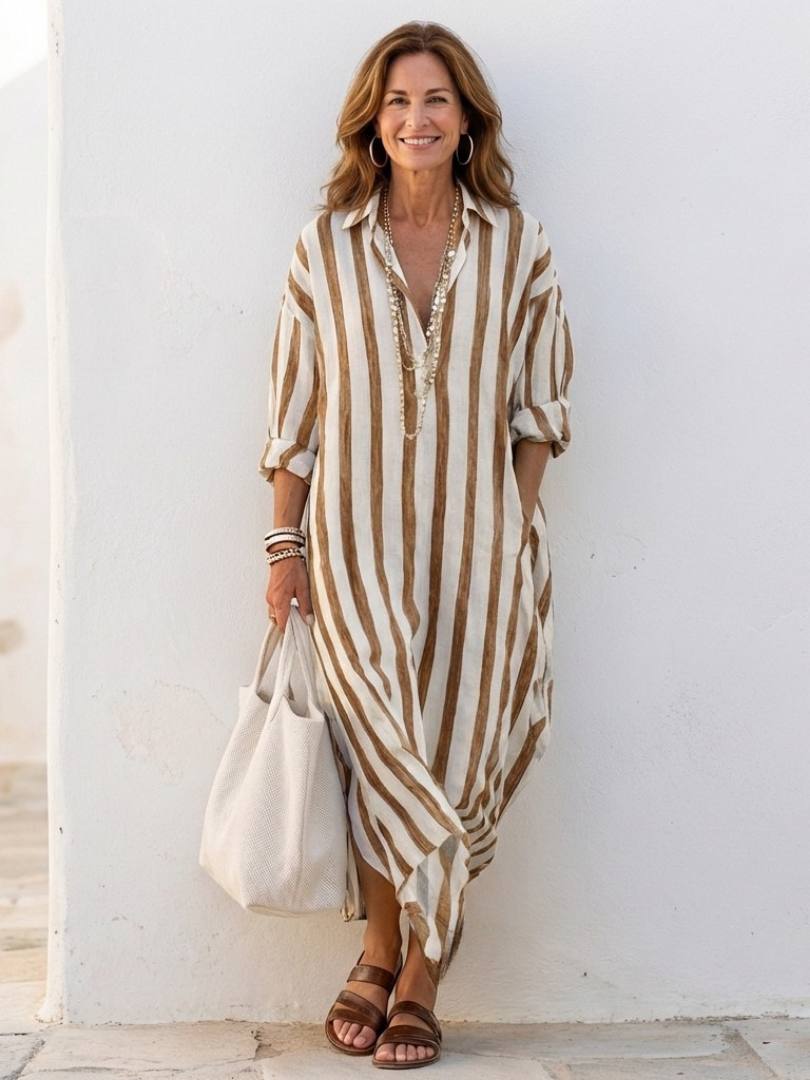 Claire™ | Tummy-Flattering Striped Midi Dress