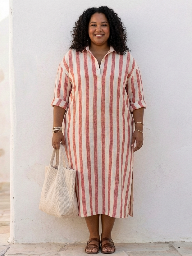 Claire™ | Tummy-Flattering Striped Midi Dress