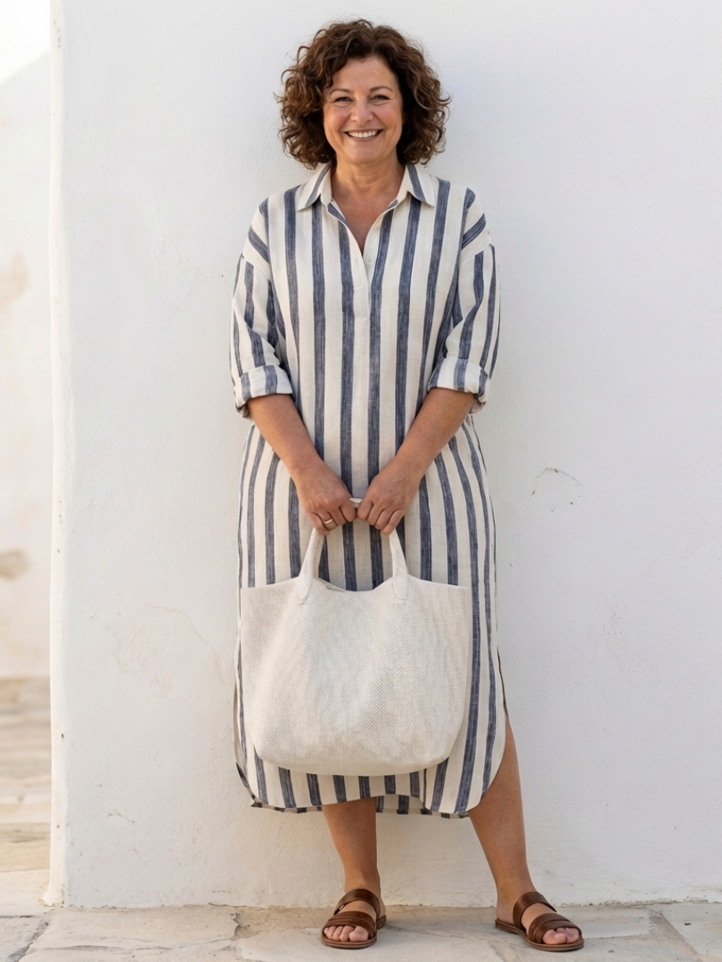 Claire™ | Tummy-Flattering Striped Midi Dress